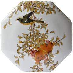 Large Japanese Contemporary Green Orange Porcelain Box by Kutani Master Artist