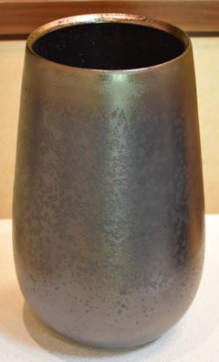 Vaso giapponese in porcellana smaltata a mano color marrone platino del maestro Artistics