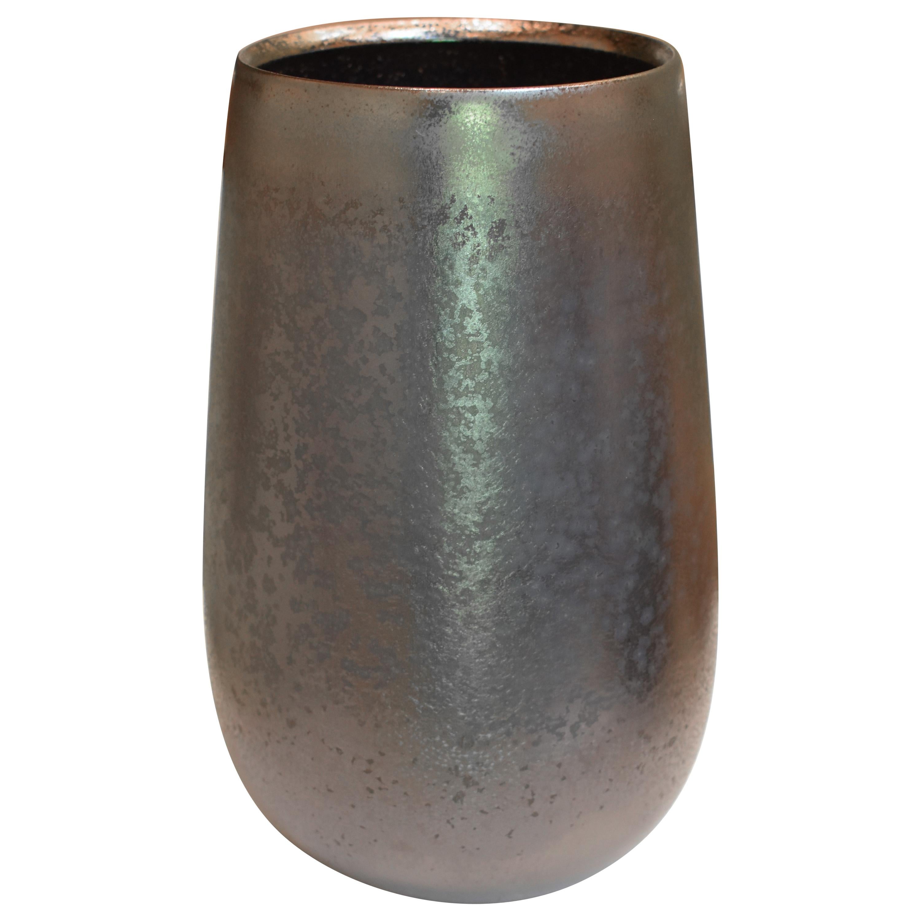 Large Japanese Platinum Contemporary Hand-Glazed Porcelain Vase by Master Artist For Sale