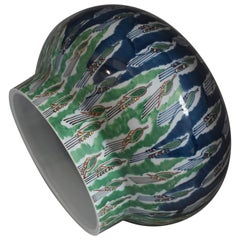 Japanese Contemporary Imari Blue Green Porcelain Vase by Master Artist