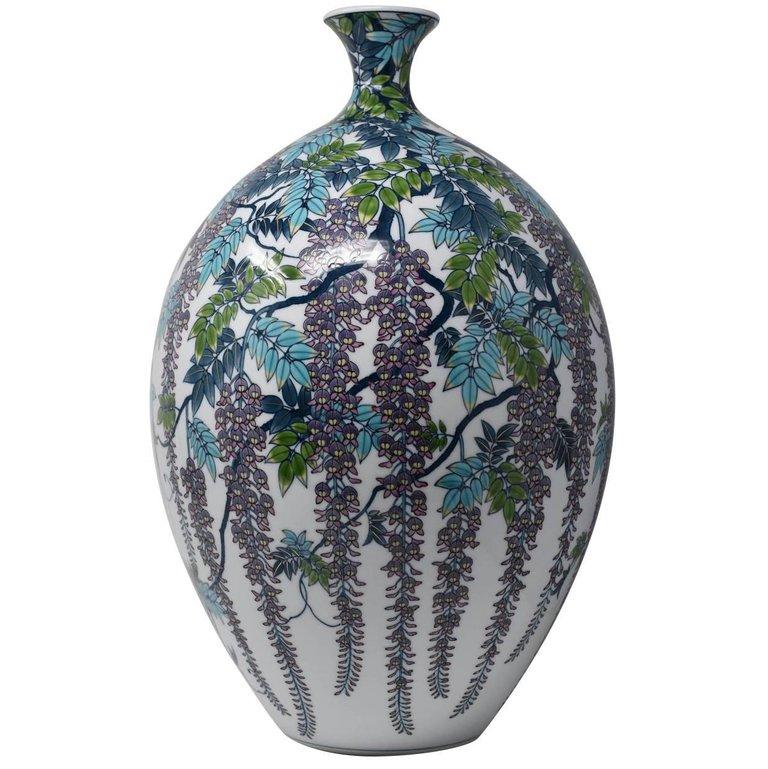 XXIe siècle et contemporain Vase japonais contemporain en porcelaine bleu, violet et vert par un maître artiste en vente