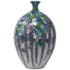 Japanese Contemporary Porcelain Vase Blue Purple Green by Master Artist