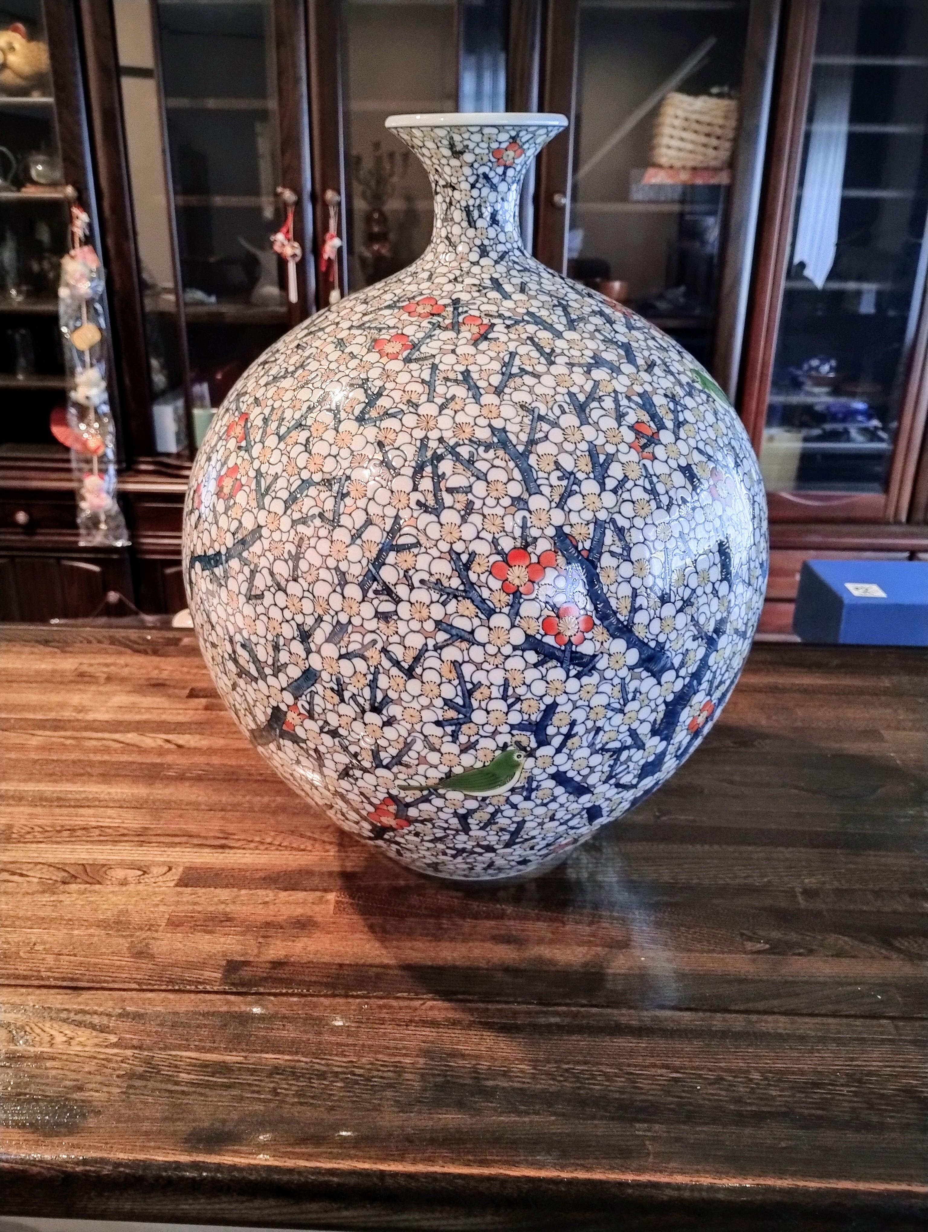 Meiji Large Japanese Contemporary Porcelain Vase Blue White by Master Artist, 2 For Sale