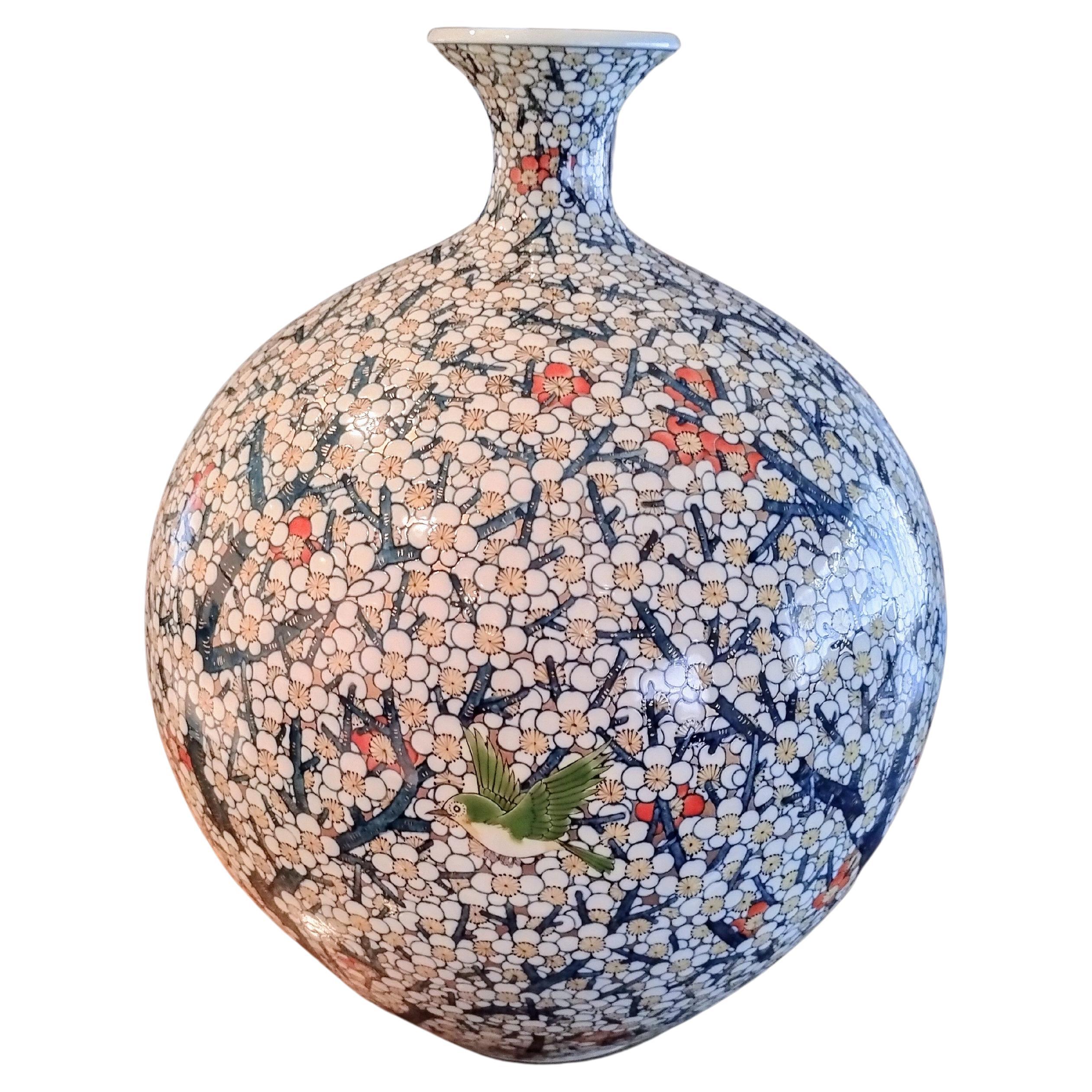 Large Japanese Contemporary Porcelain Vase Blue White by Master Artist, 2 For Sale