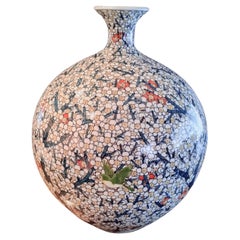 Grand vase japonais contemporain en porcelaine bleu blanc par un maître artiste, 2