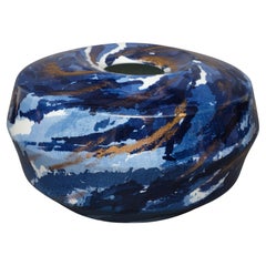 Vintage Large Japanese Contemporary Porcelain Vase with a Blue & Gold Swirl Design