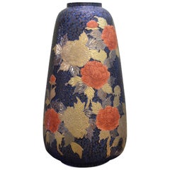 Große zeitgenössische japanische Vase aus rot-schwarz vergoldetem Porzellan von Meisterkünstler, 2