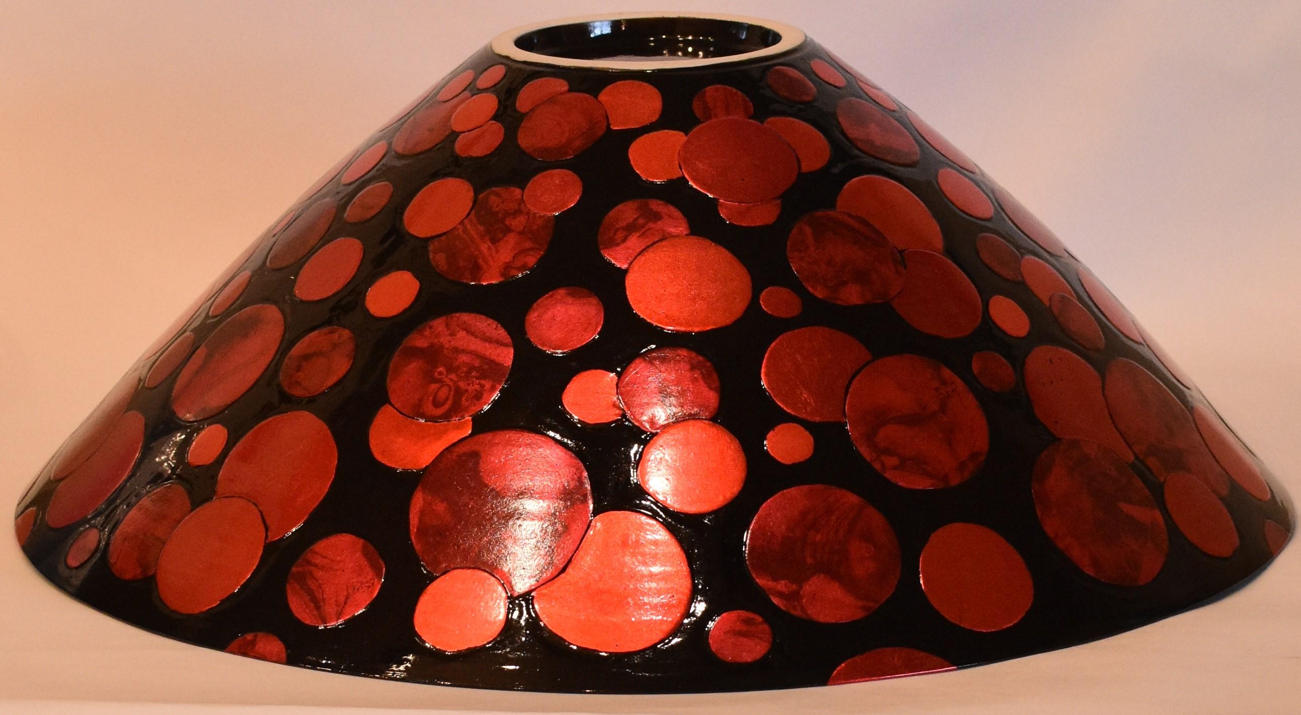 Hand-Painted Japanese Contemporary Red Black Porcelain Vase by Master Artist For Sale