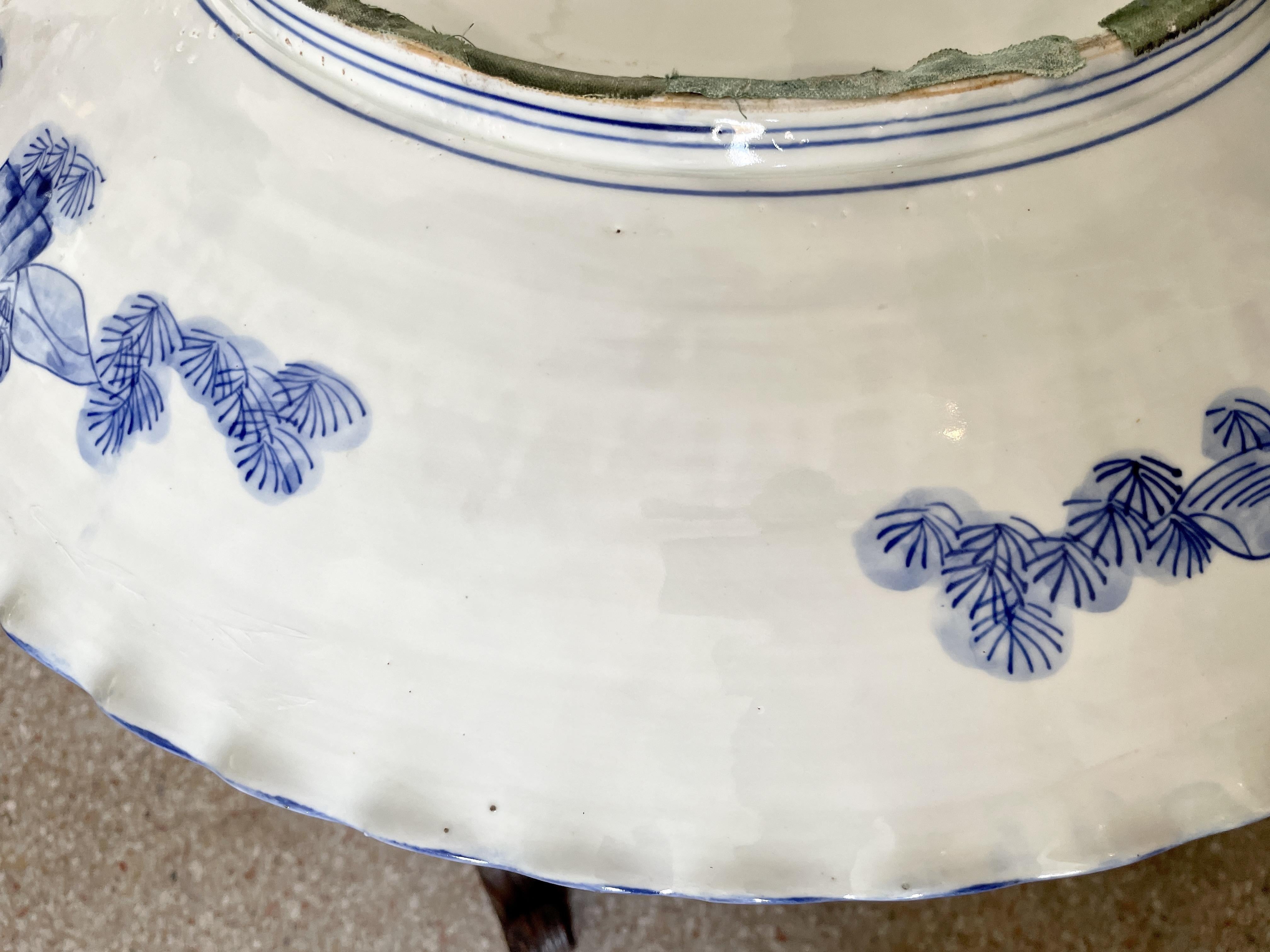 Large Japanese Decorative Blue and White Serving Platter For Sale at
