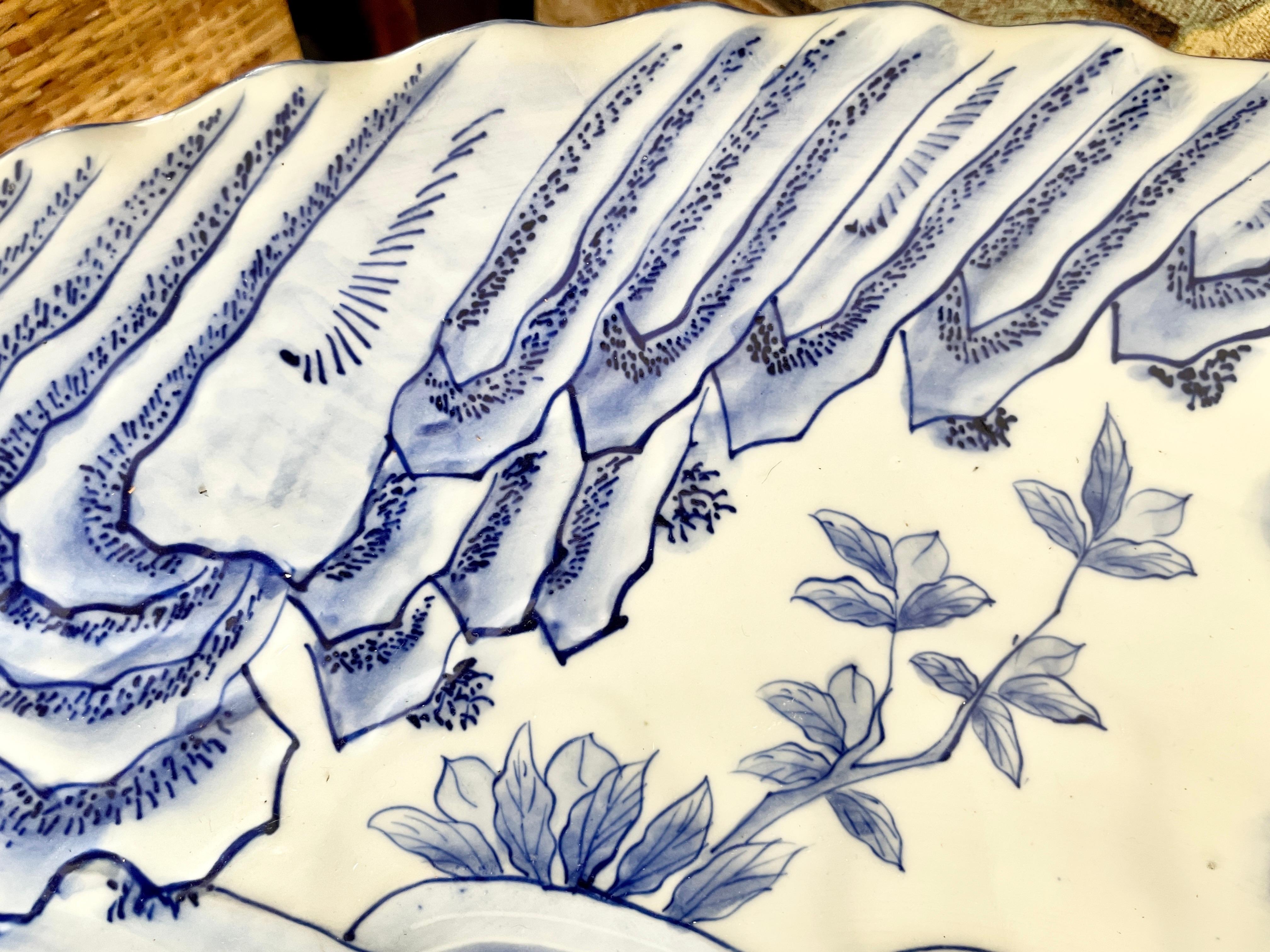 Large Japanese Decorative Blue and White Serving Platter For Sale at