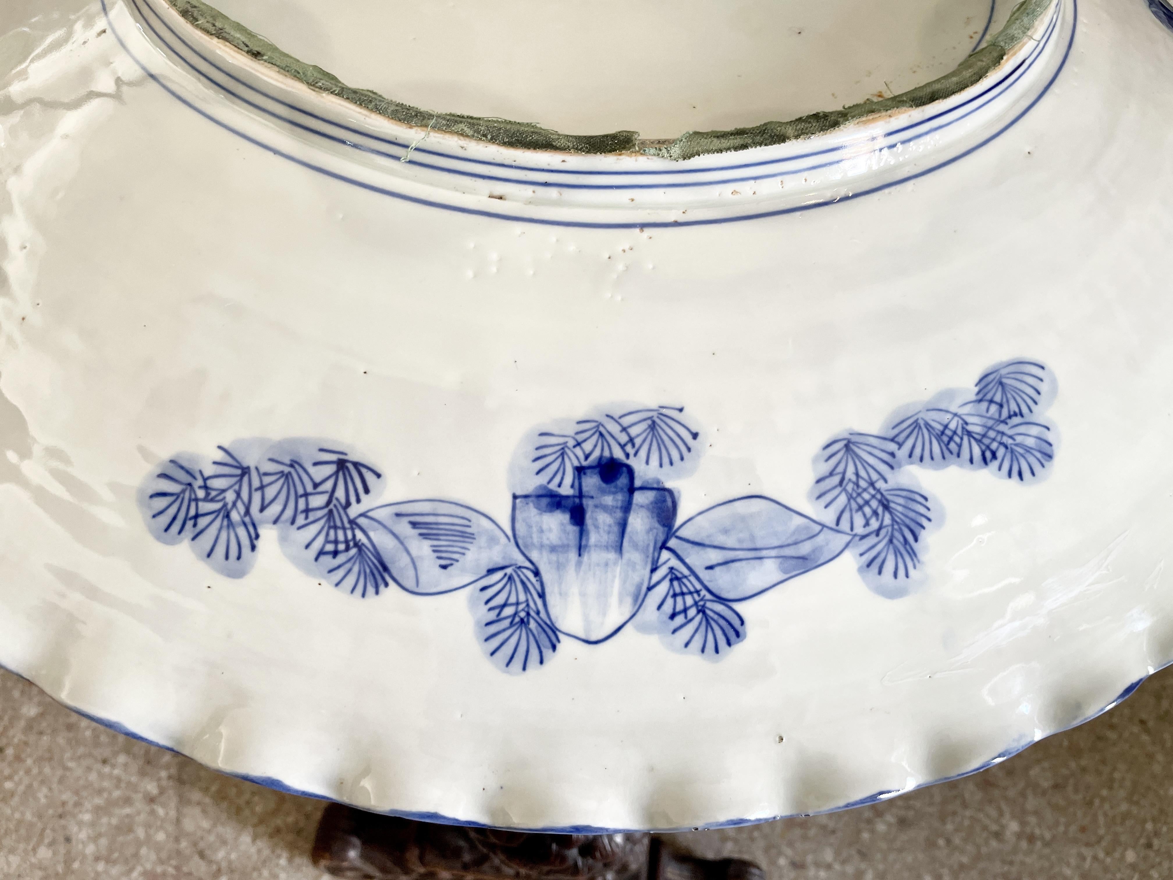 Large Japanese Decorative Blue and White Serving Platter For Sale at
