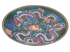 Large Japanese Dragon Design Cloisonne Enamel Plate