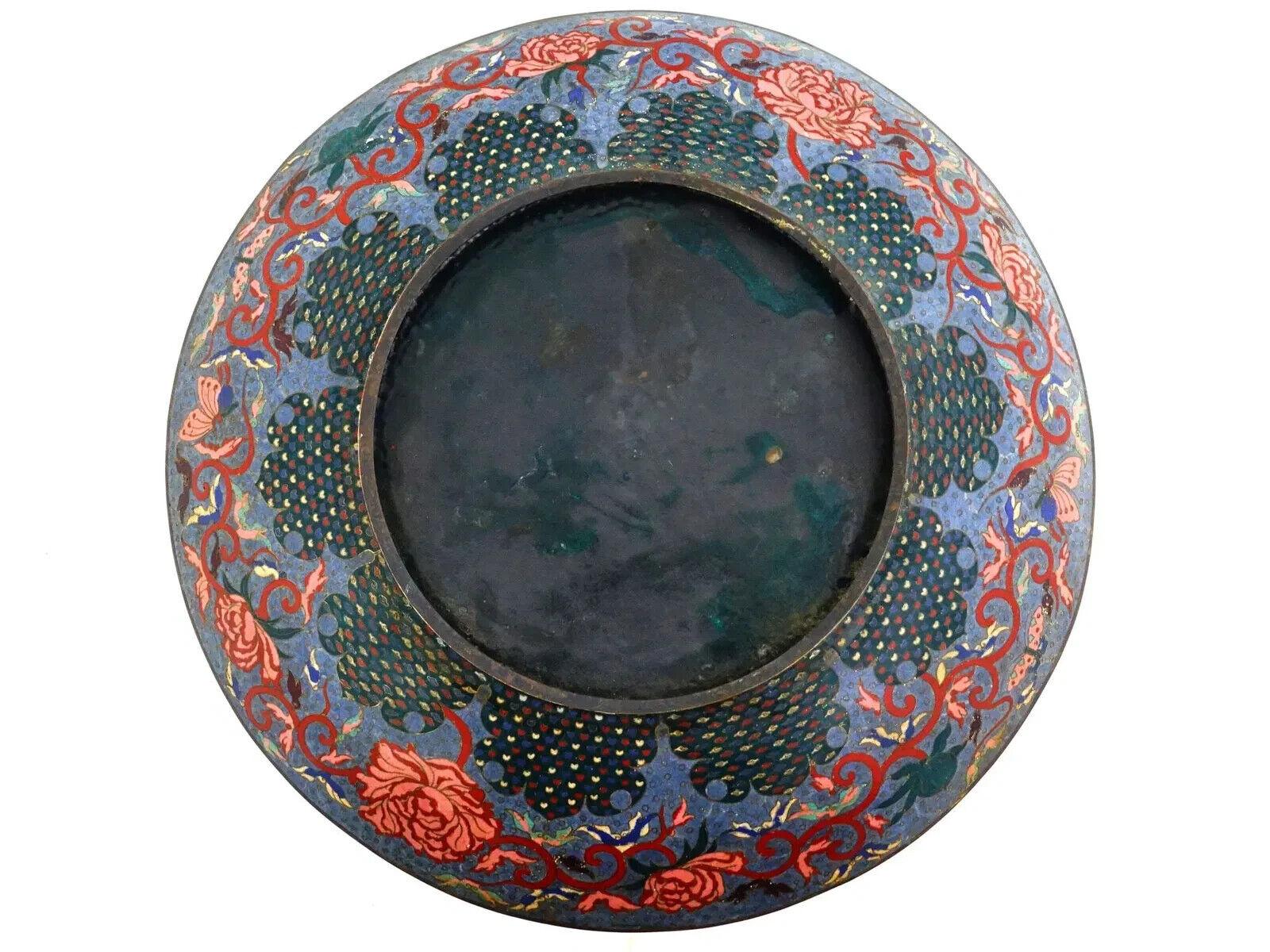Cloissoné Large Japanese Dragon Design Cloisonne Enamel Plate For Sale