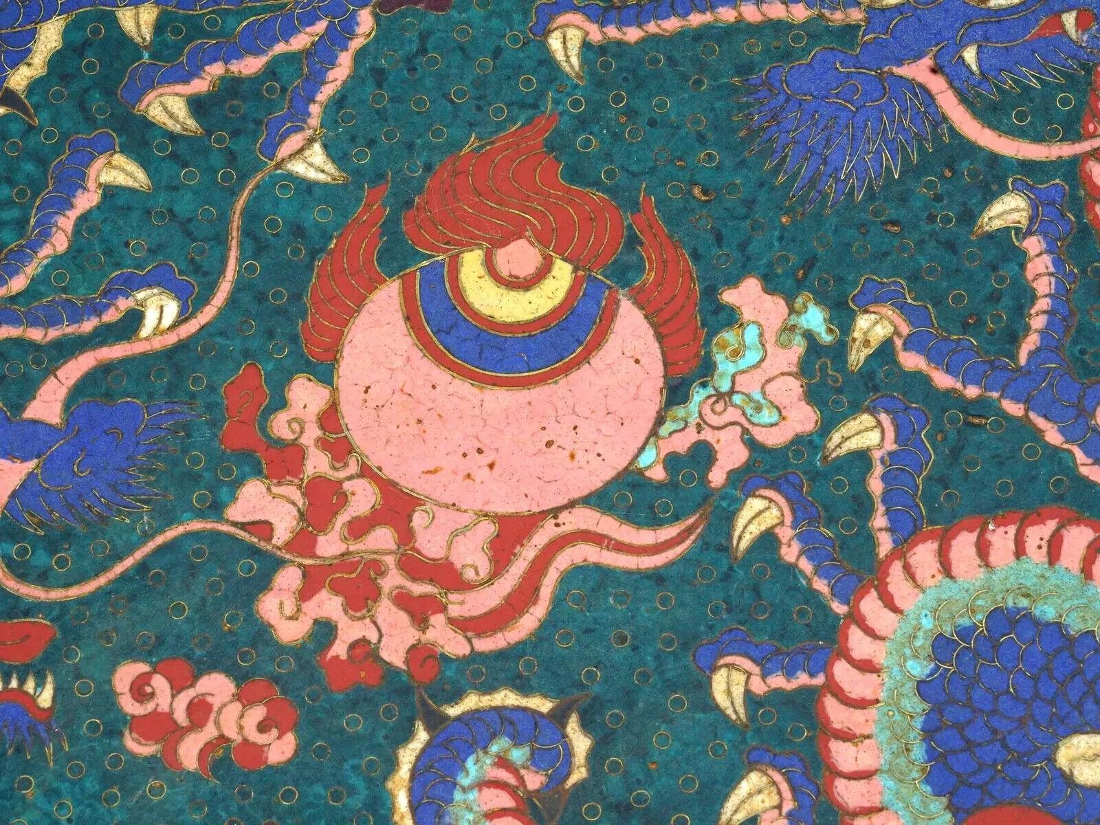 Large Japanese Dragon Design Cloisonne Enamel Plate In Good Condition For Sale In New York, NY