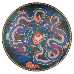 Großer Japanischer Drachen Design Cloisonne Emaille Teller