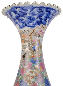 Große japanische Kutani-Vase mit Schlaghals, um 1890
