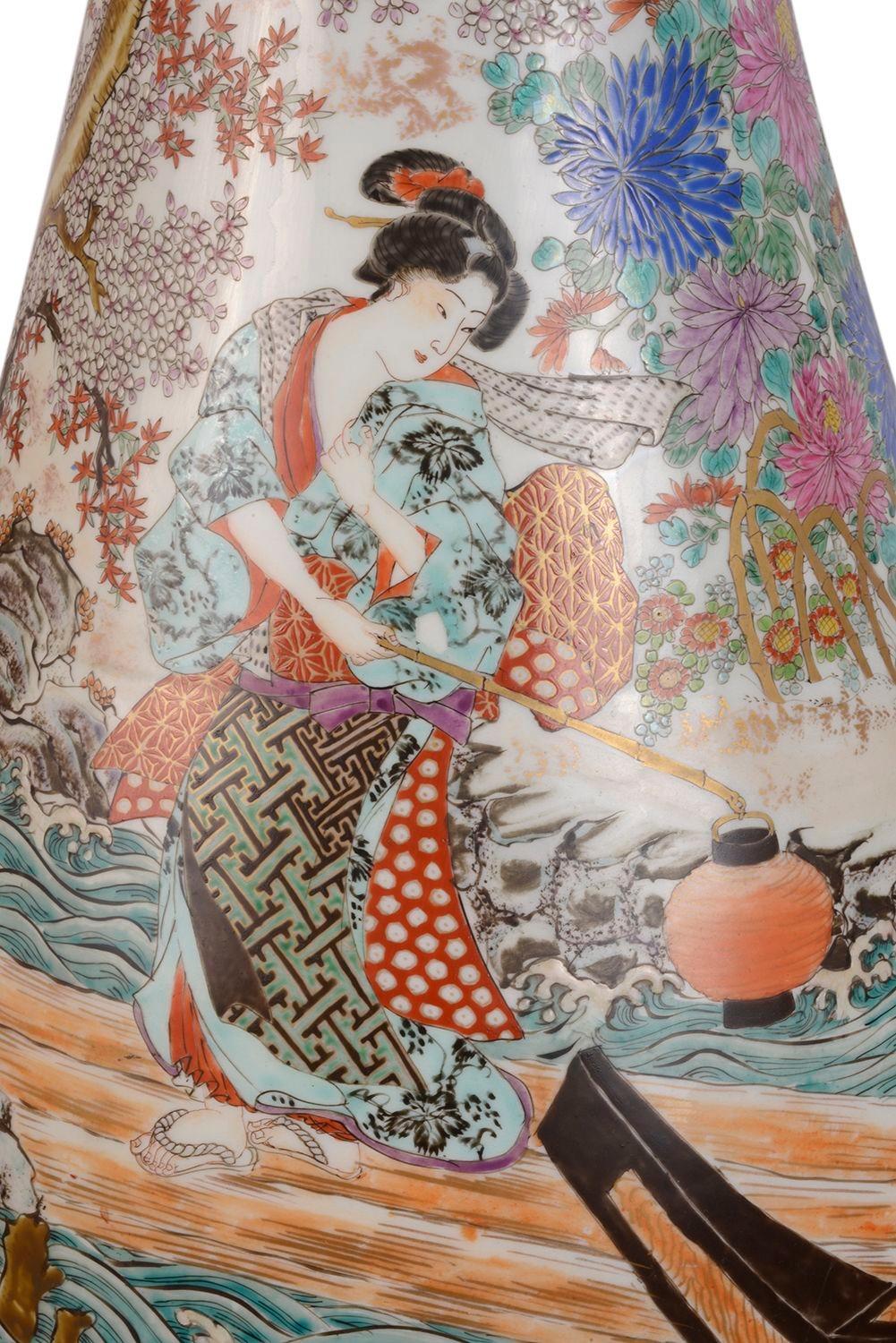 Porcelain Large Japanese flare neck Kutani Vase, circa 1890 For Sale