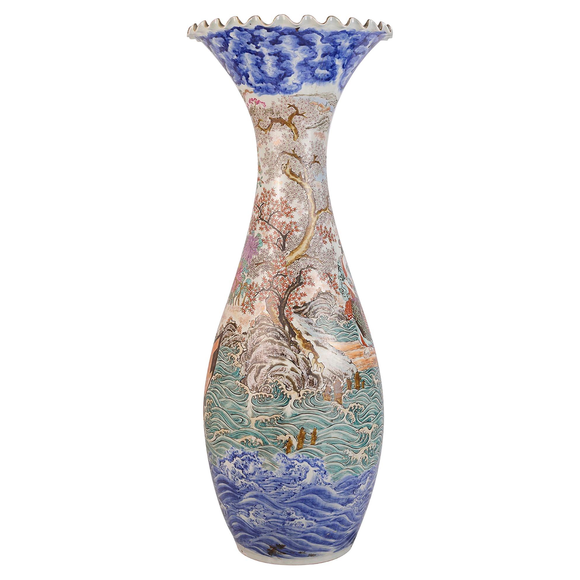 Große japanische Kutani-Vase mit Schlaghals, um 1890