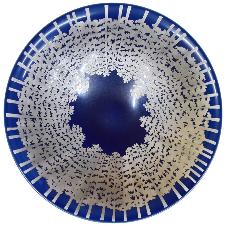 Large Japanese Gilded Blue Ceramic Charger by Master Artist, circa 2005