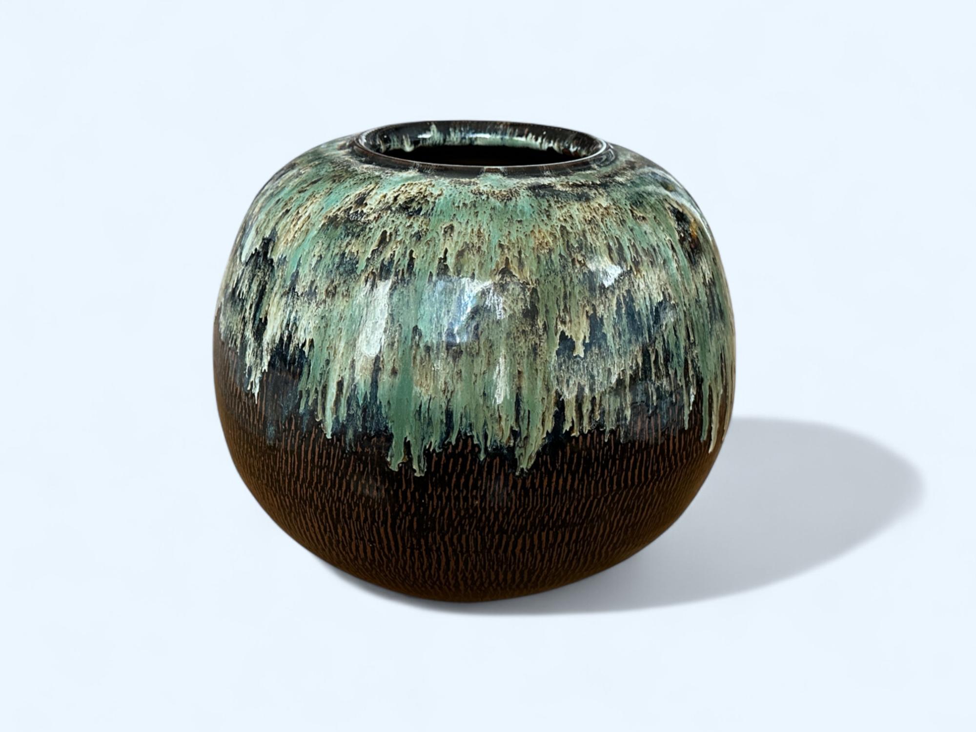 Grand vase japonais en céramique émaillée signé 