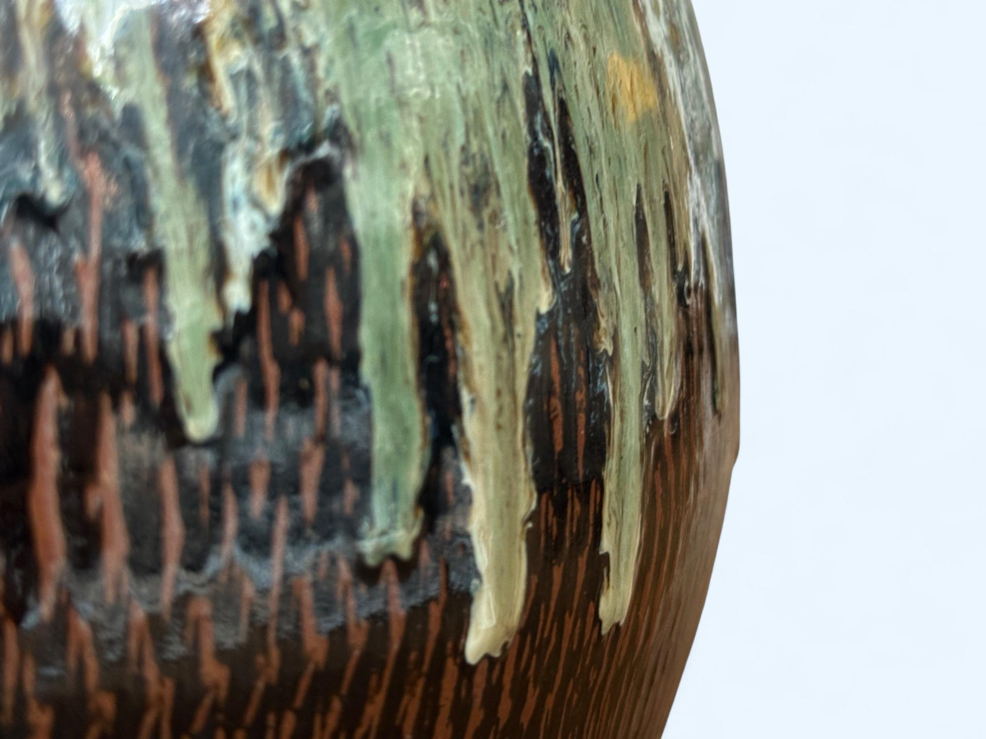 Grand vase japonais en céramique émaillée signé 