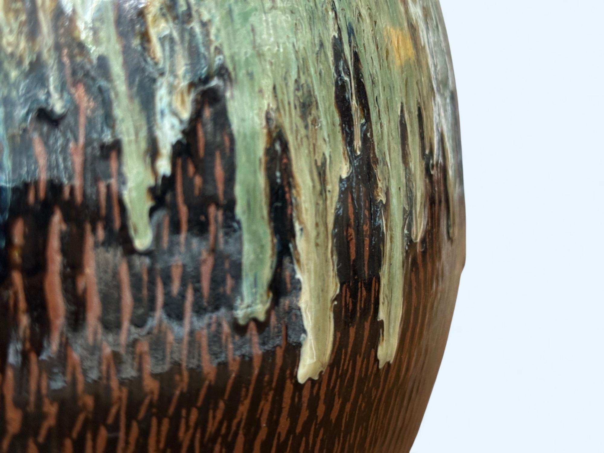 Grand vase japonais en céramique émaillée signé 
