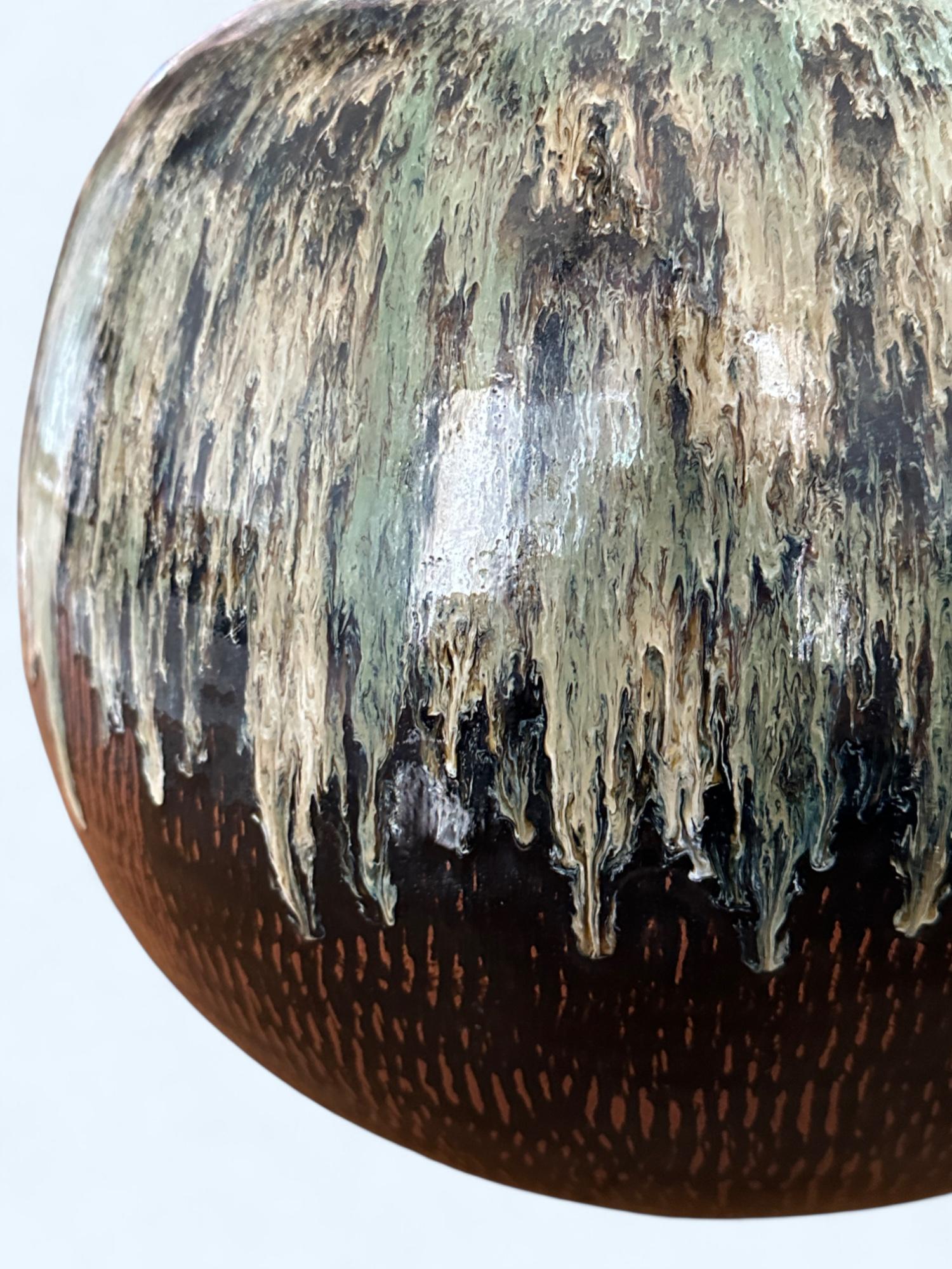 Showa Grand vase japonais en céramique émaillée signé 
