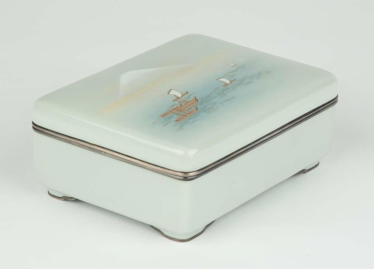 As part of our Japanese works of art collection we are delighted to offer this large fine quality Meiji Period (1868-1912) cloisonne enamel box from the highly regarded studios of Ando Jubei, the over sized lidded box is predominately worked in