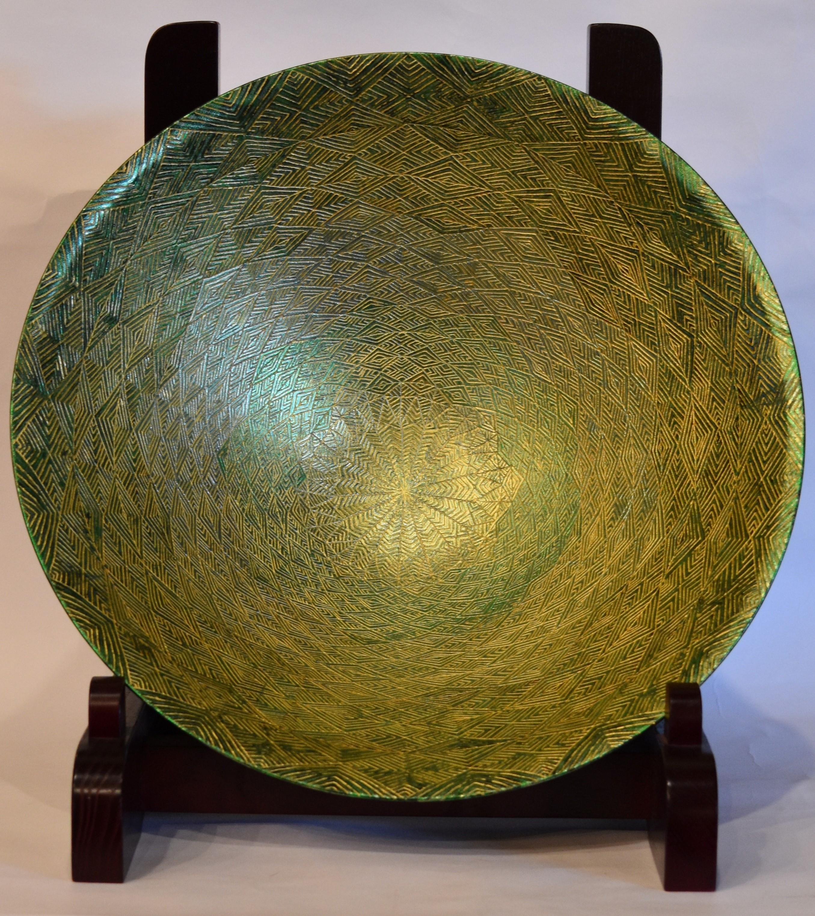 Große japanische zeitgenössische Vase aus grünem Gold von Meisterkünstler im Zustand „Neu“ im Angebot in Takarazuka, JP