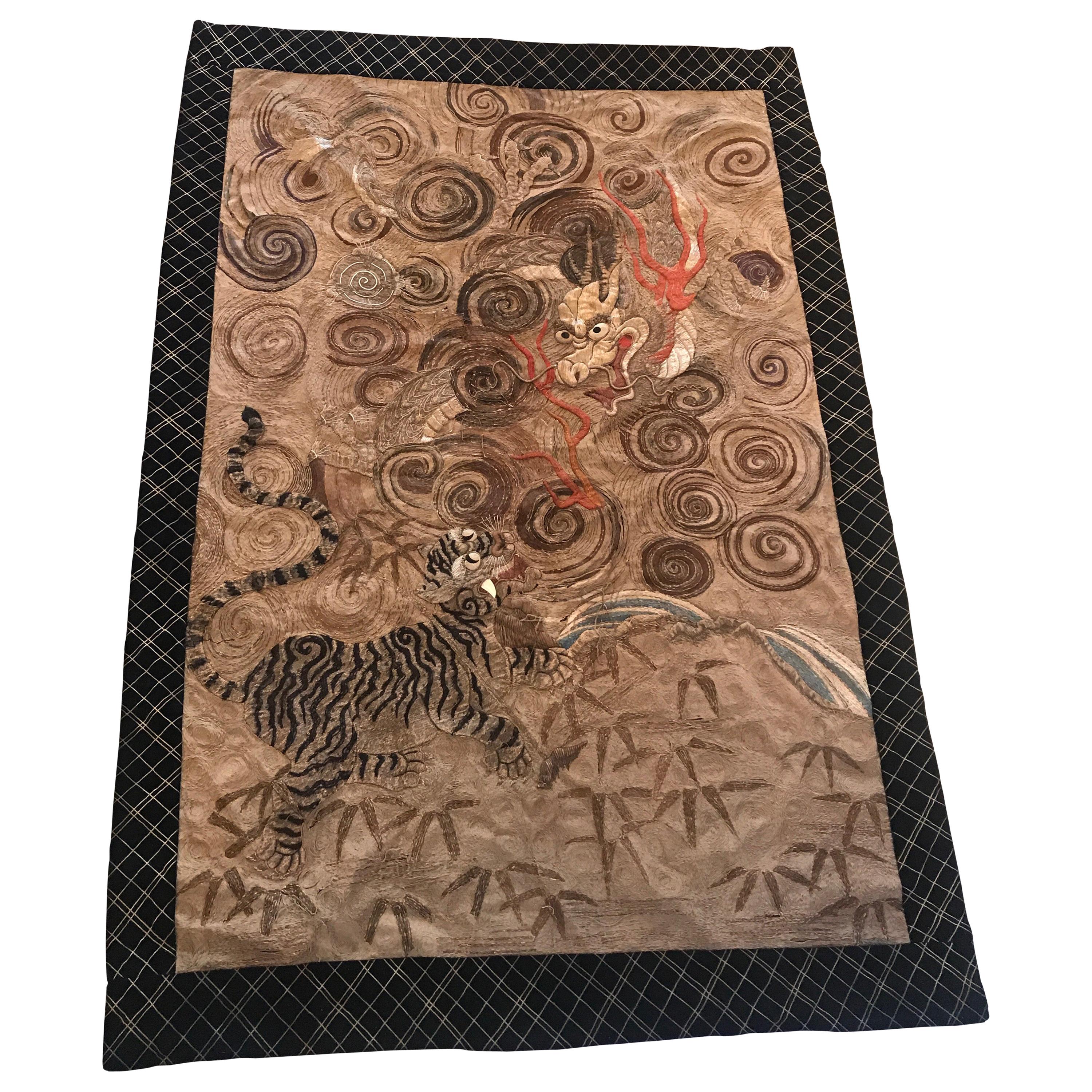 Large Japanese Hand Needlework Tapestry, Meiji Period, 1880