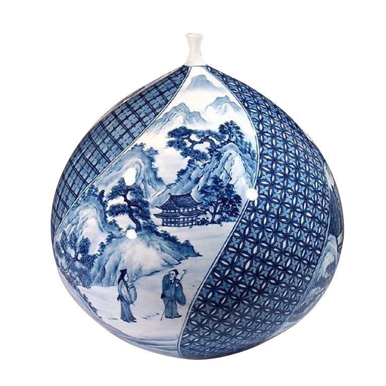 Large Japanese Hand-Painted Imari Contemporary Porcelain Vase by Master Artist