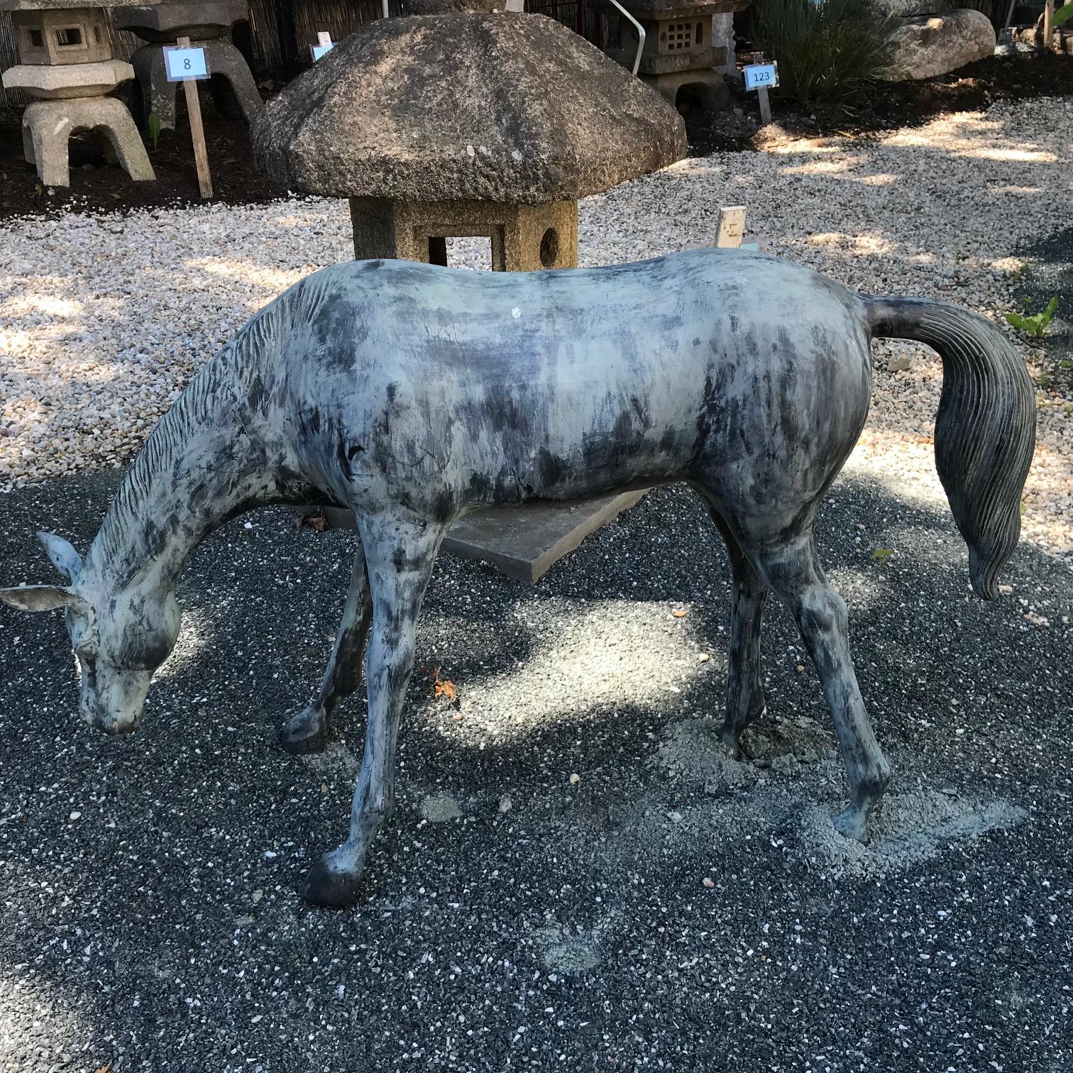 Showa Large Japanese Horses Handsome Cast Bronze Pair with Fine Details