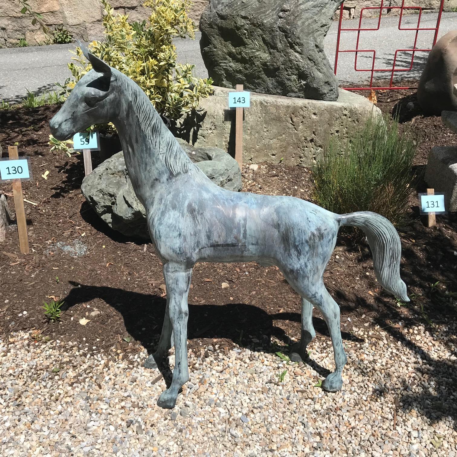 Large Japanese Horses Handsome Cast Bronze Pair with Fine Details In Good Condition In South Burlington, VT