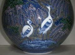 Large Japanese Imari Blue Decorative Porcelain Vase by Master Artist