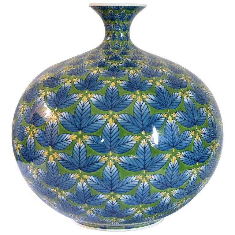 Large Japanese Imari Blue Green Porcelain Vase by Contemporary Master Artist