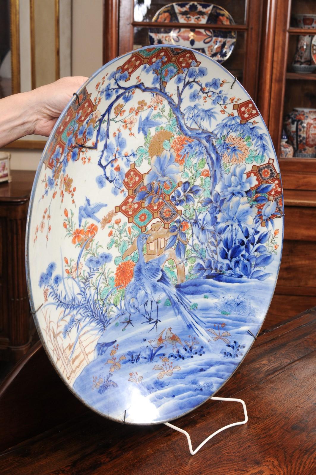 Large Japanese Imari Charger with Bird Design, ca. 1850 For Sale 7