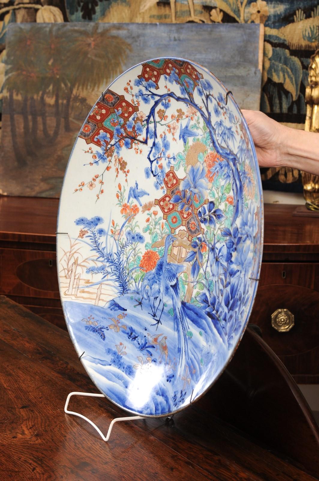 Large Japanese Imari Charger with Bird Design, ca. 1850 For Sale 8