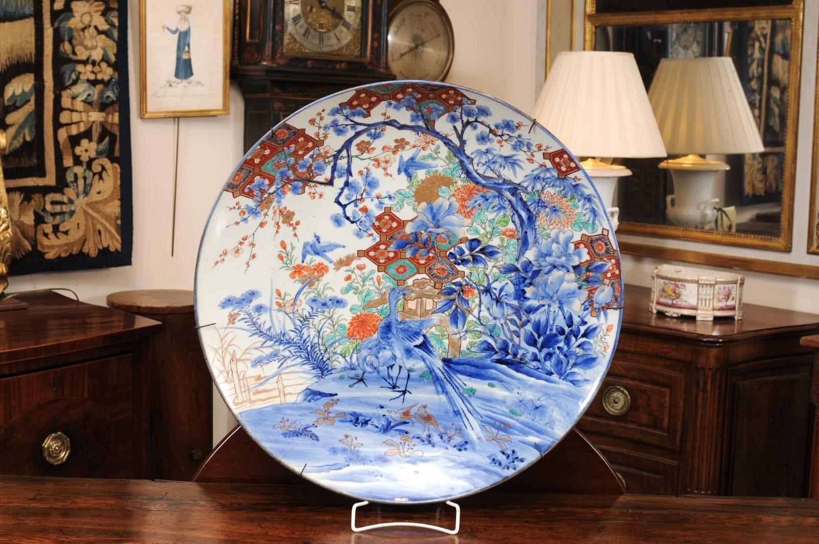 Large Japanese Imari Charger with Bird Design, ca. 1850 For Sale 1
