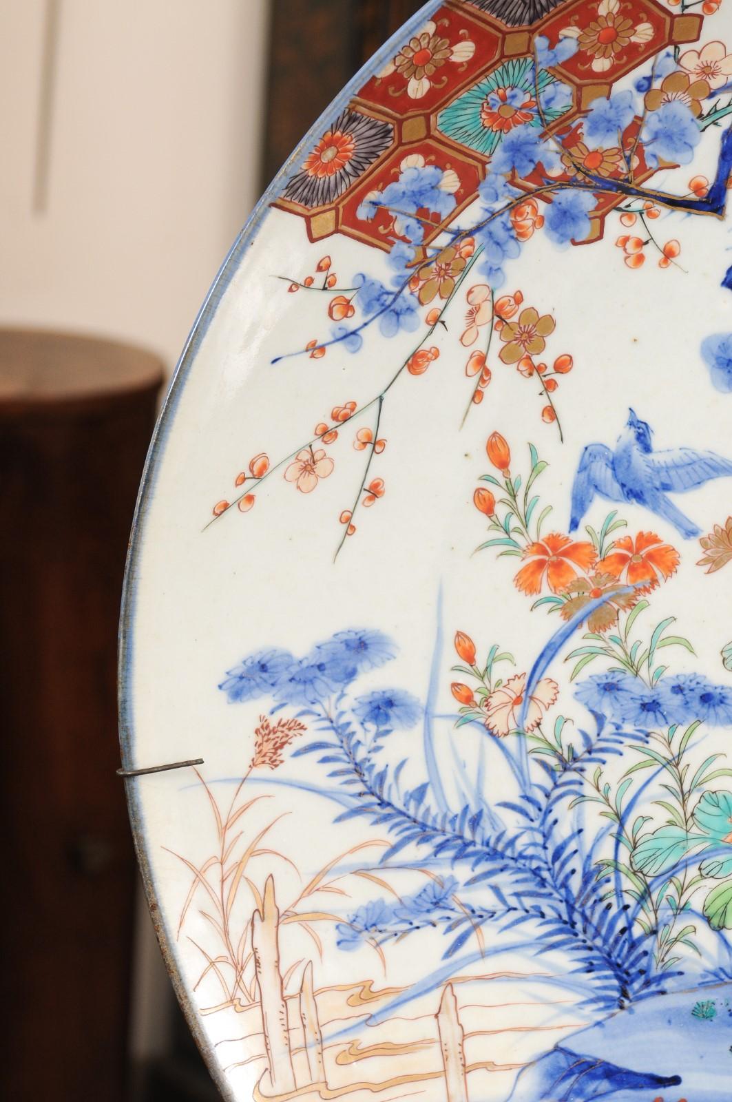 Large Japanese Imari Charger with Bird Design, ca. 1850 For Sale 4