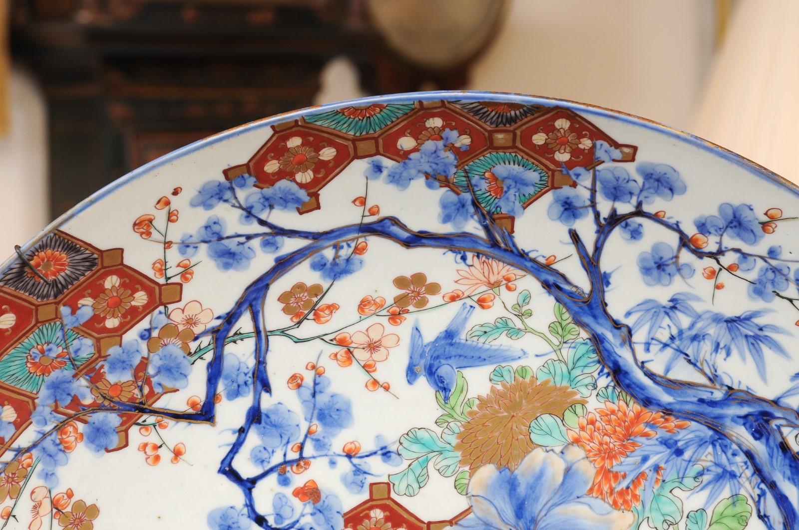 Large Japanese Imari Charger with Bird Design, ca. 1850 For Sale 5