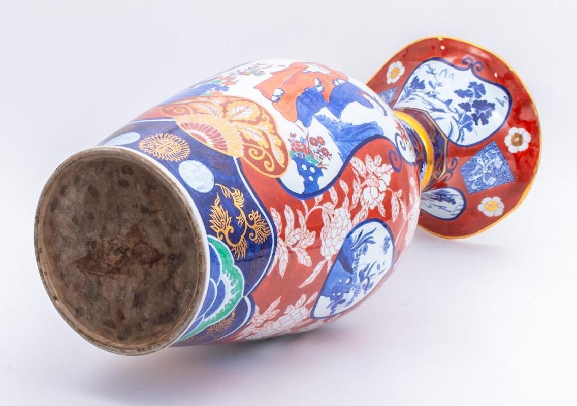 Large Japanese Imari Porcelain Trumpet Neck Floor Vase For Sale 3