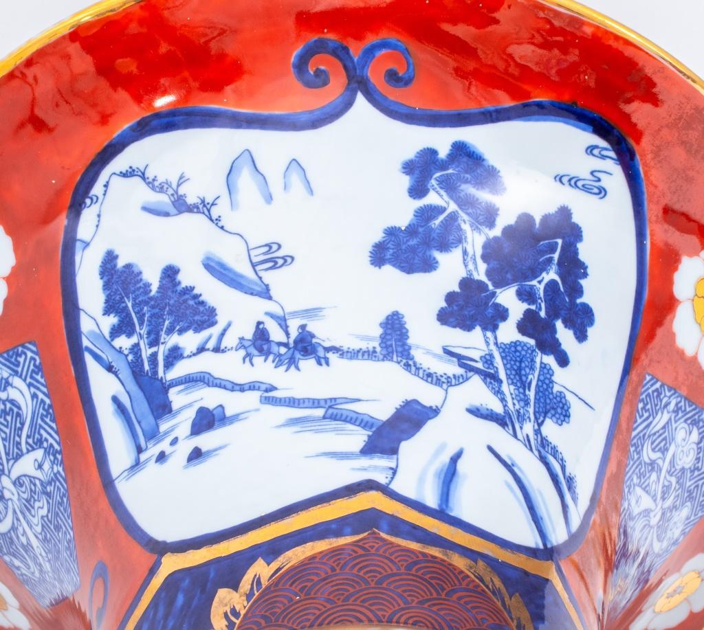 Large Japanese Imari Porcelain Trumpet Neck Floor Vase For Sale 4
