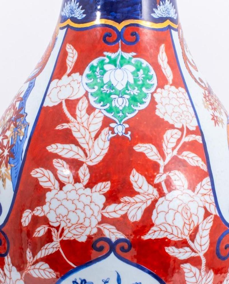 19th Century Large Japanese Imari Porcelain Trumpet Neck Floor Vase For Sale