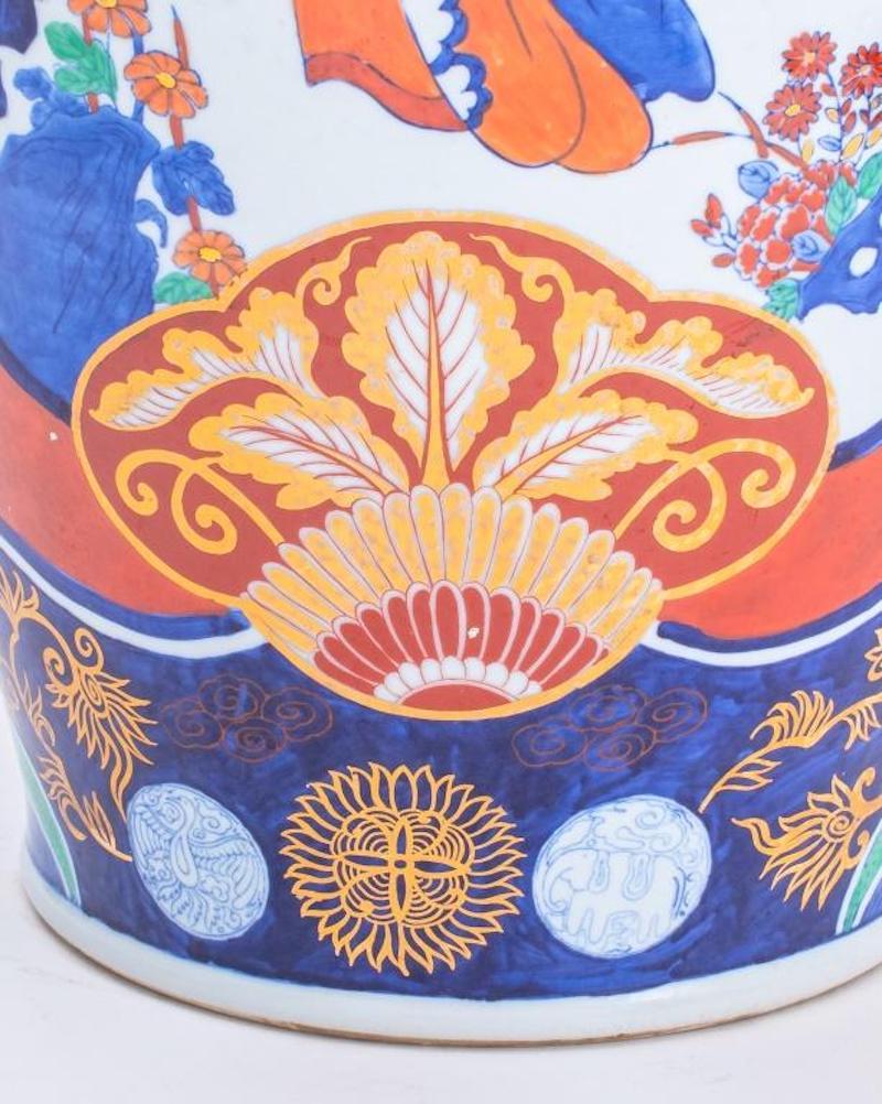 Gold Large Japanese Imari Porcelain Trumpet Neck Floor Vase For Sale