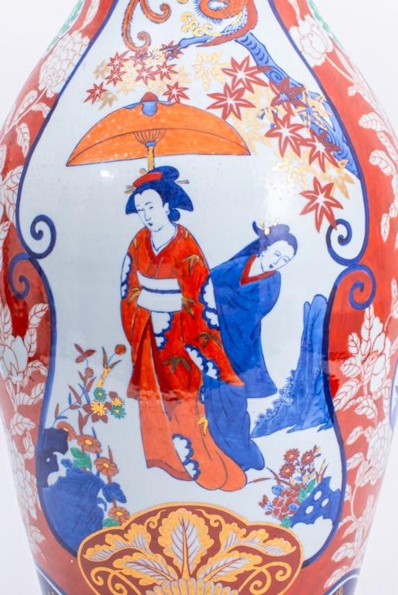 Large Japanese Imari Porcelain Trumpet Neck Floor Vase For Sale 2