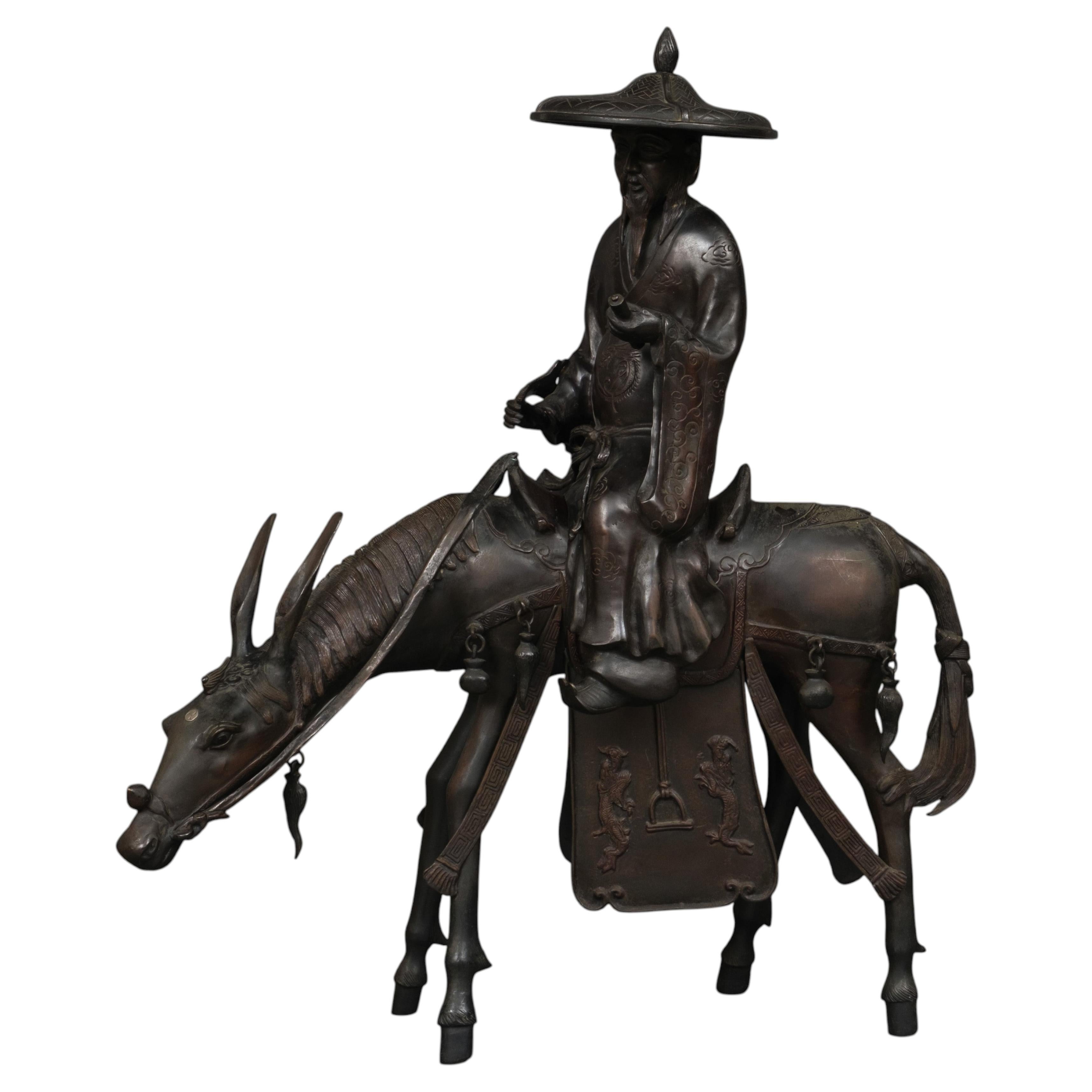 Grand brûleur d'encens japonais du poète Toba sur une mule