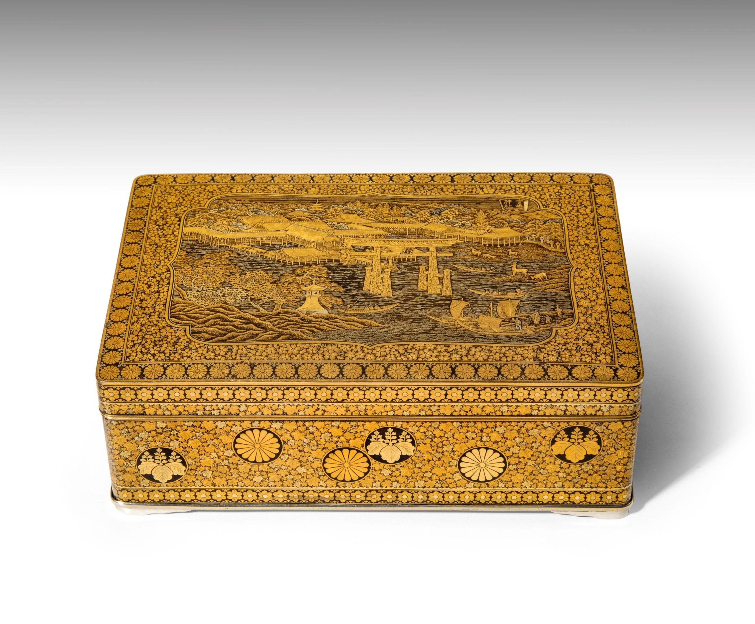 Metalwork Large Japanese Iron and Silver Box by Komai