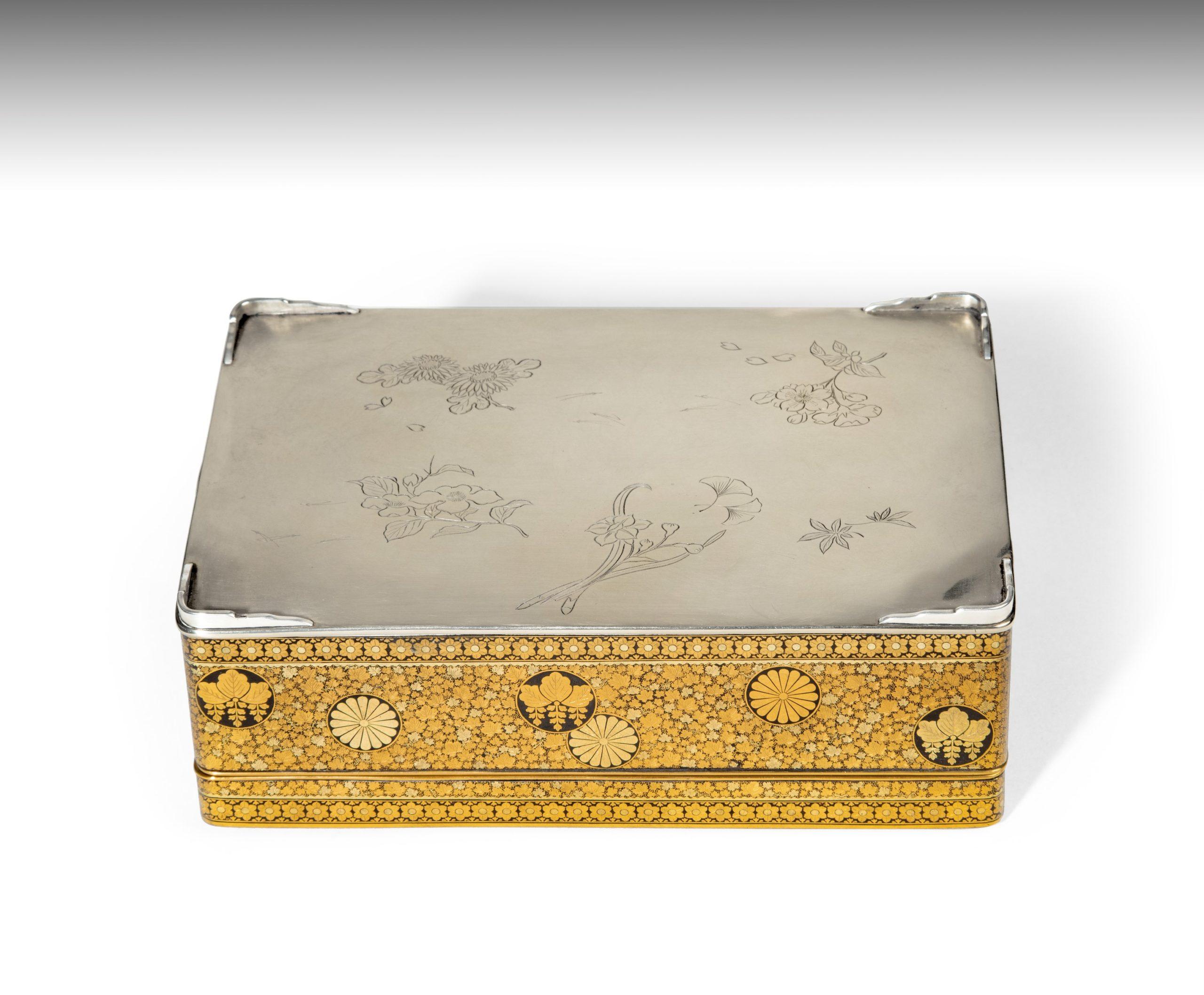 Large Japanese Iron and Silver Box by Komai 3