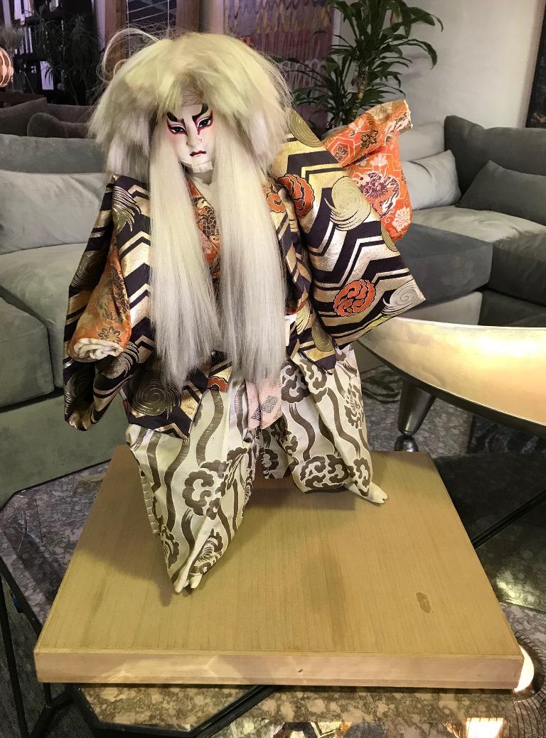 Large Japanese Kabuki Actor Doll on Wood Display Stand 1