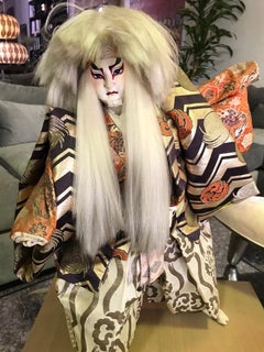 Large Japanese Kabuki Actor Doll on Wood Display Stand